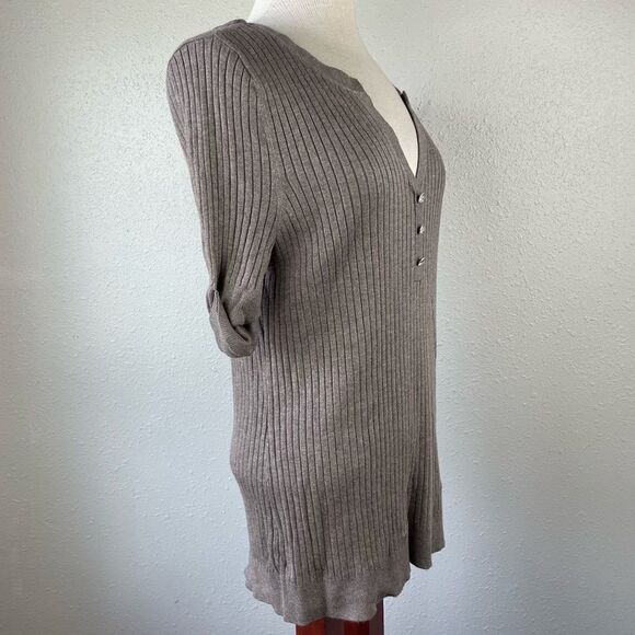 INC International Concepts Brown Half Button Down Sweater Top Size 0X EUC - Picture 3 of 5